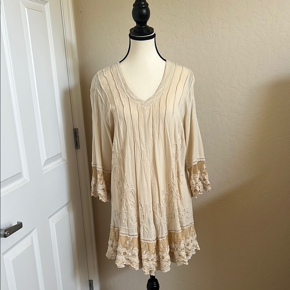 Cream Boxy 3/4 Sleeve Ribbed Tunic